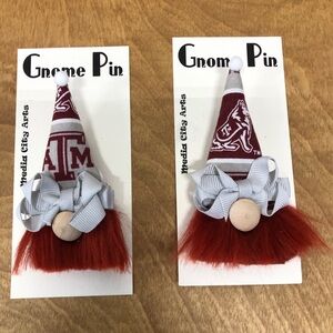 Texas A&M Gnome Pin Brooch Bow Gift Guide Handmade Magnetic Team Spirit Alumni